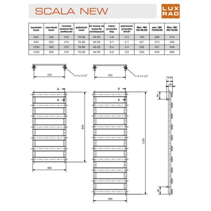 Luxrad Scala New grzejnik 840X400 298W antracyt SCN8404007016