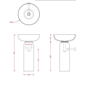 Rysunek techniczny Artceram Jolie umywalka + ring + kolumna