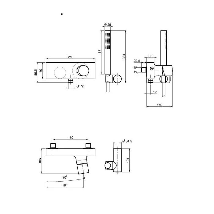 Exposed shower mixer with shower set F3855CR