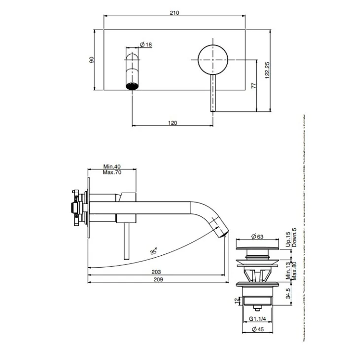 Fima Spillo Up bateria ścienna chrom F3051LX5CR