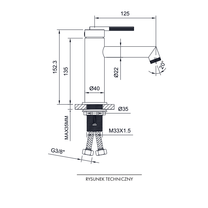 Emporia Rio bateria umywalkowa stojąca nikiel korpus 15 cm 01010N