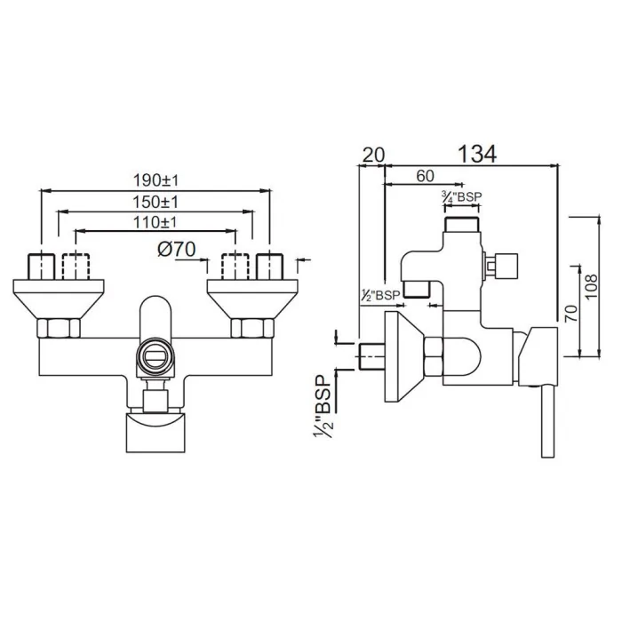 Jaquar Florentine bateria umywalkowa ścienna chrom FLR-CHR-5145