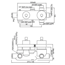 Jaquar element podtynkowy do baterii termostatycznej prysznicowej Aquamax 3-drożnej ALD-683E