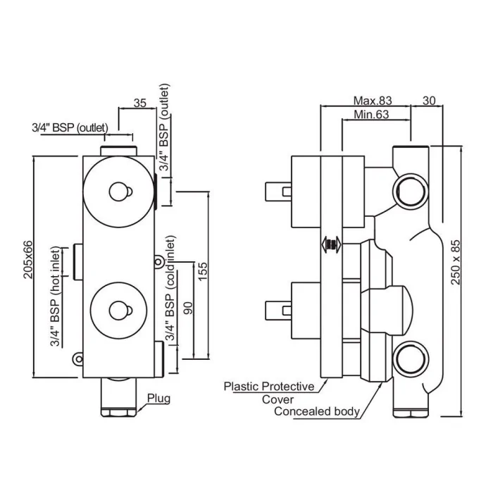 Jaquar element podtynkowy do baterii termostatycznej prysznicowej Aquamax 2-drożnej ALD-681E