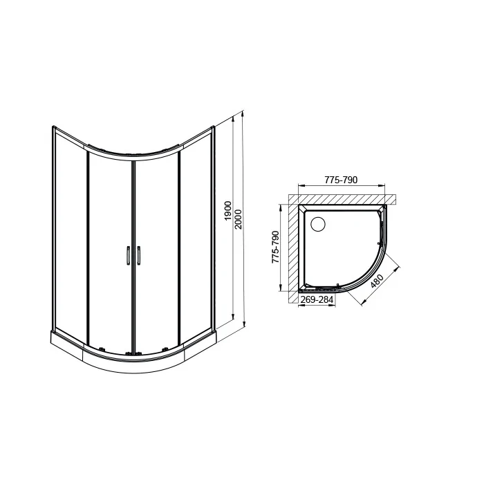 Sanplast FRIS kabina narożna półokrągła 80 cm z brodzikiem KP4/FRIS-b-80-S+BPza sbW20