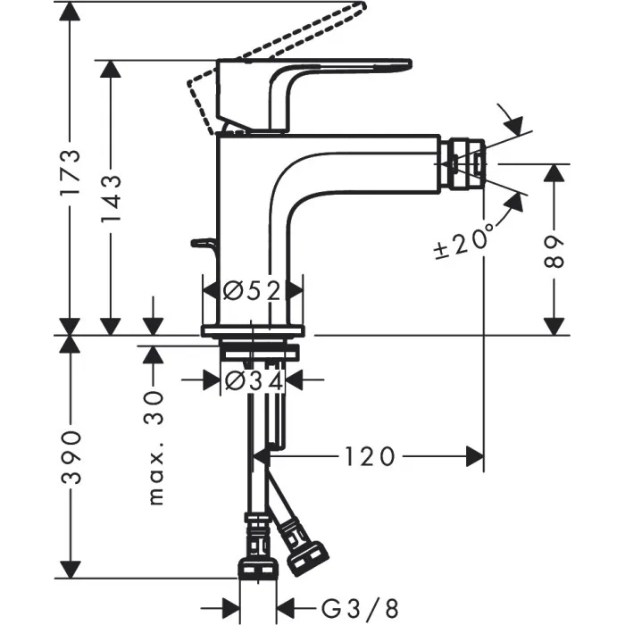 Hansgrohe Rebris S bateria bidetowa z metalowym kompletem odpływowym czarna 72212670