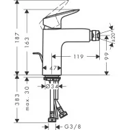 Hansgrohe Logis bateria bidetowa 100 z kompletem odpływowym z cięgłem czarny 71200670