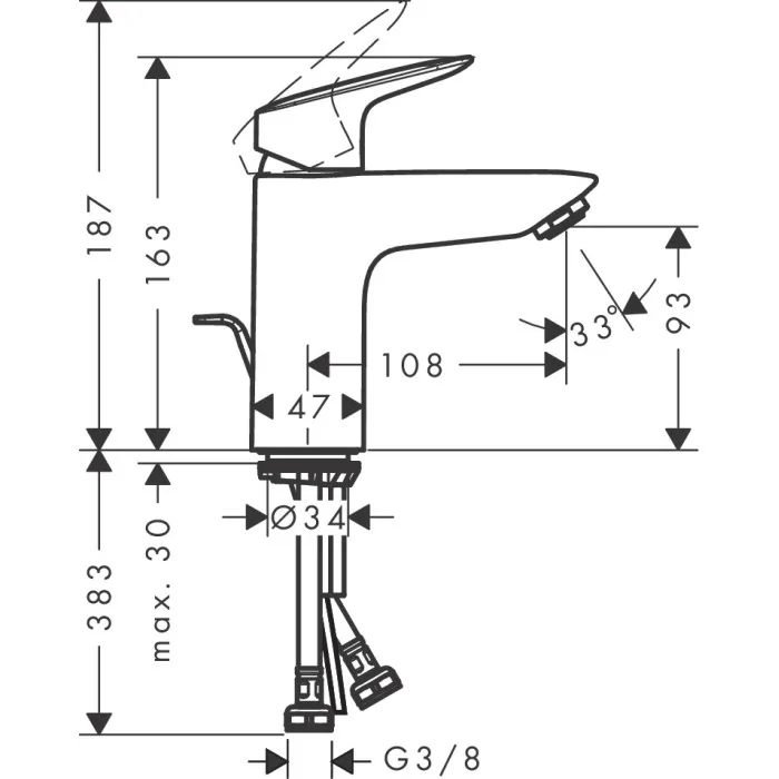 Hansgrohe Logis bateria umywalkowa 100 z metalowym kompletem odpływowym czarny 71171670