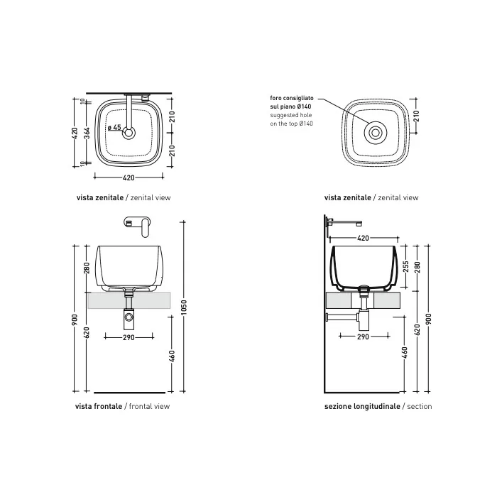 Flaminia FLAG DEEP umywalka nablatowa 40x40 PLATINO