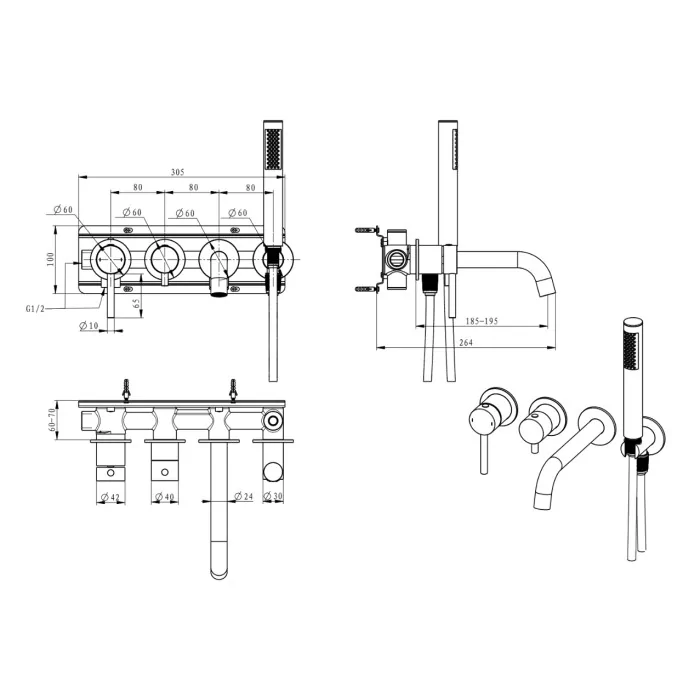 Emporia Fly bateria wannowa podtynkowa 4-otworowa chrom 03032CHR