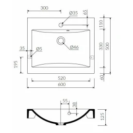 Umywalka meblowa Moira Bis 60 MARMORIN 60x50