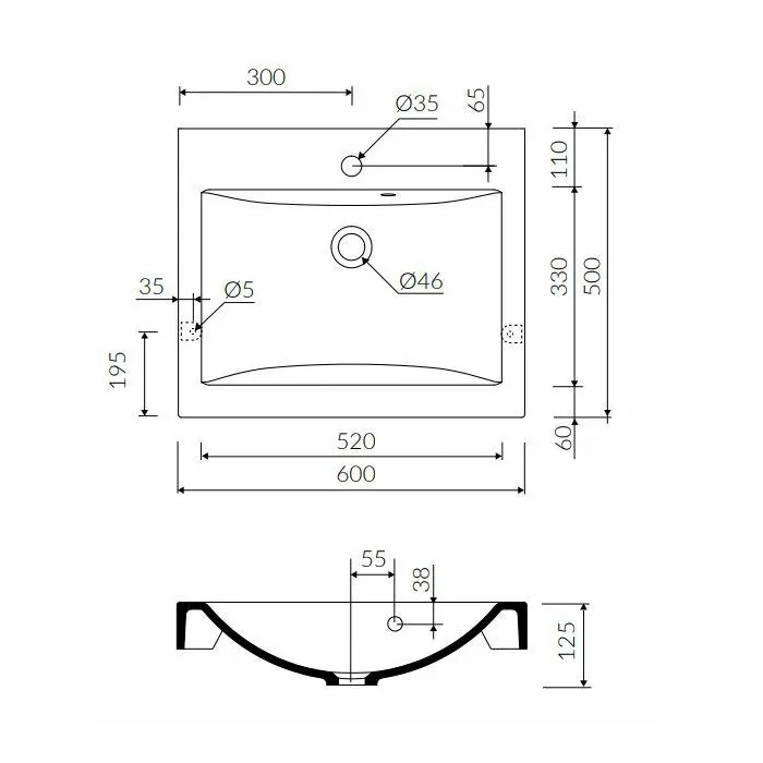 Umywalka meblowa Moira Bis 60 MARMORIN 60x50