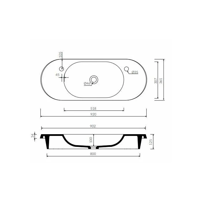 Umywalka Pia 92x36,1cm MARMORIN NABLATOWA/WPUSZCZANA W BLAT