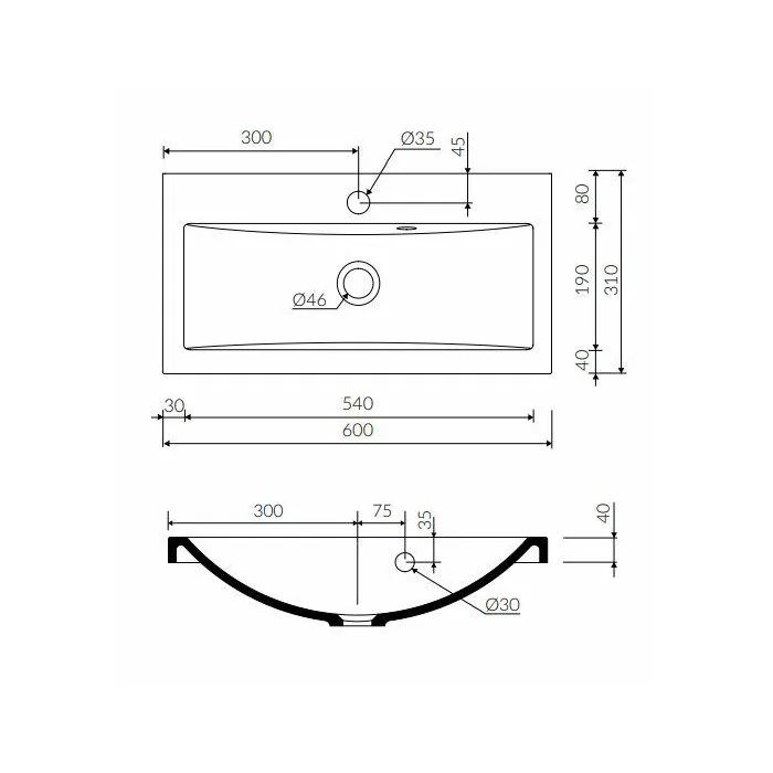 Umywalka Talia 60 MARMORIN meblowa/wpuszczana w blat