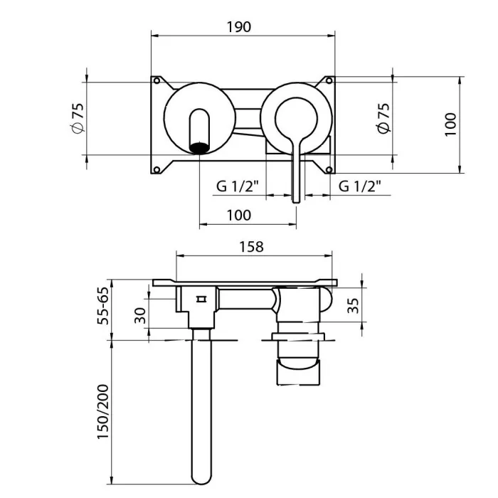 Bateria umywalkowa podtynkowa Time biała bez korka wylewka 150mm GRB