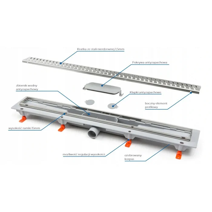 Odpływ liniowy 850mm pakiet Exclusive 40 maskownica Flis WERIT do wypełnienie płytką