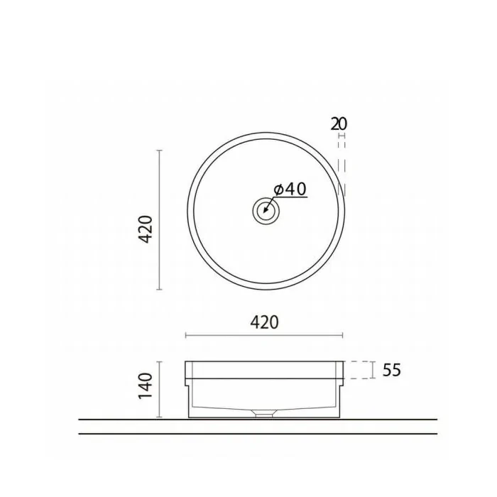 Bathco Prato 6051 umywalka stawiana na blacie z drewnianym rantem 42 cm Umywalki do łazienek