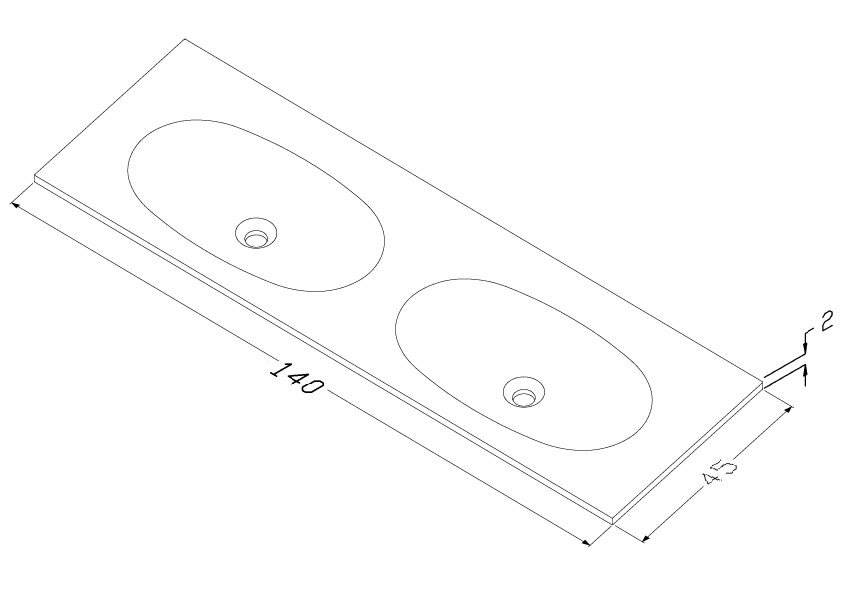 umywalka podwojna 140x45x2