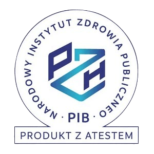 Produkt zgodny z normami bezpieczeństwa, potwierdzony atestem PZH